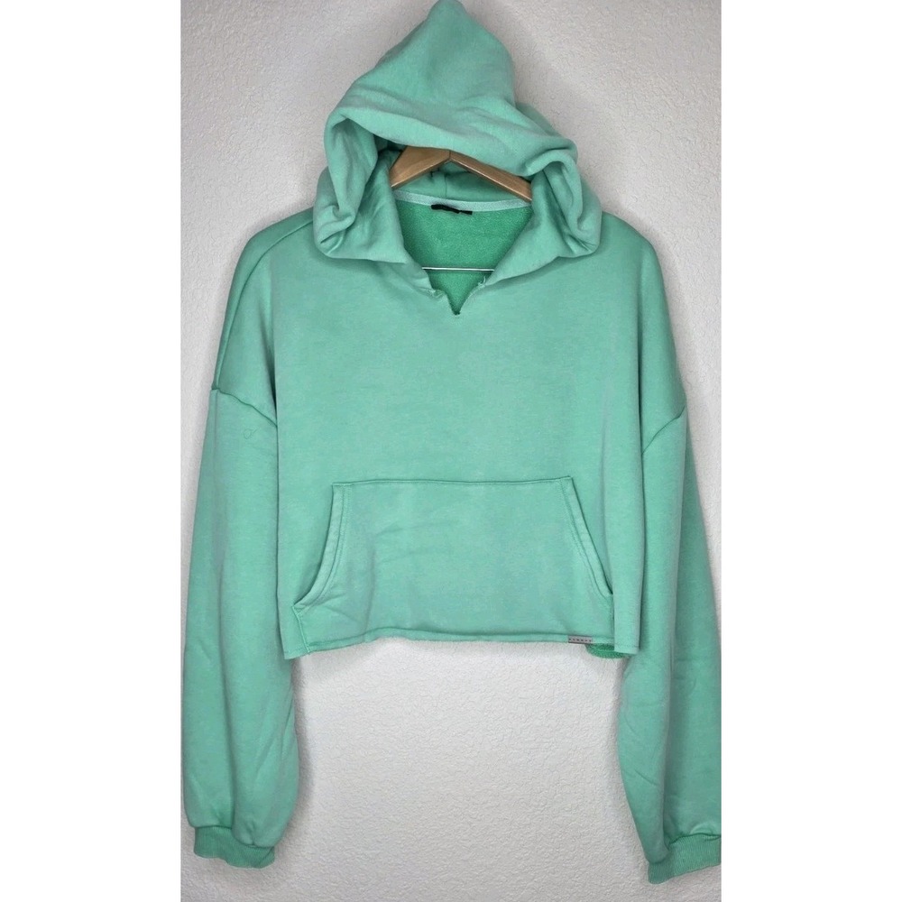 New Sumwon Oversized Cropped Hoodie Women S Green Distressed Boho Grunge Lounge